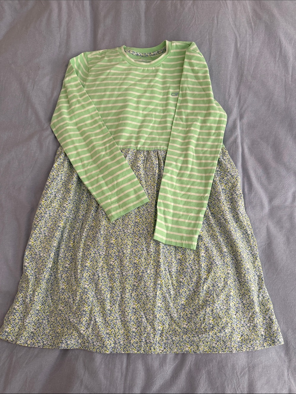 Vineyard Vines Green & White Striped Top with Floral Skirt Dress